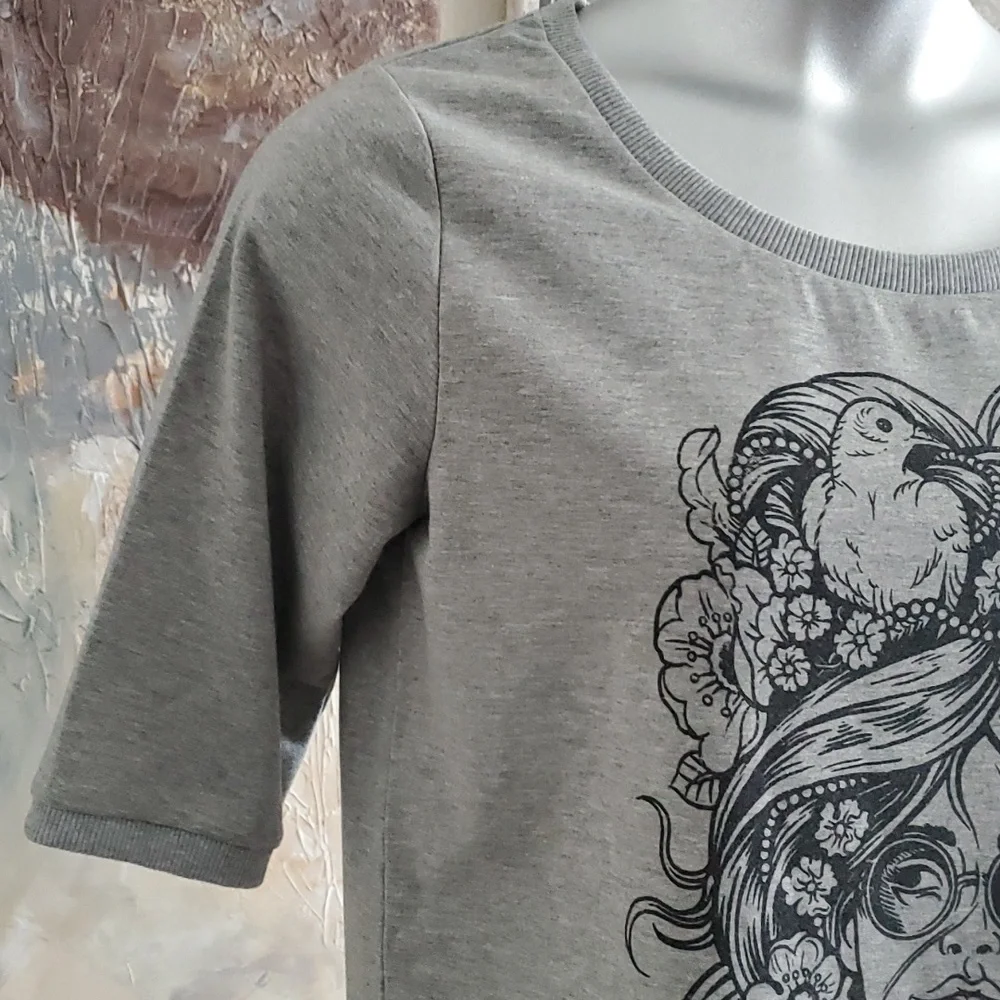 Selected Femme Jeans Grey Light Sweater Short Sleeve Crew Neck Top Women M - Picture 3 of 7